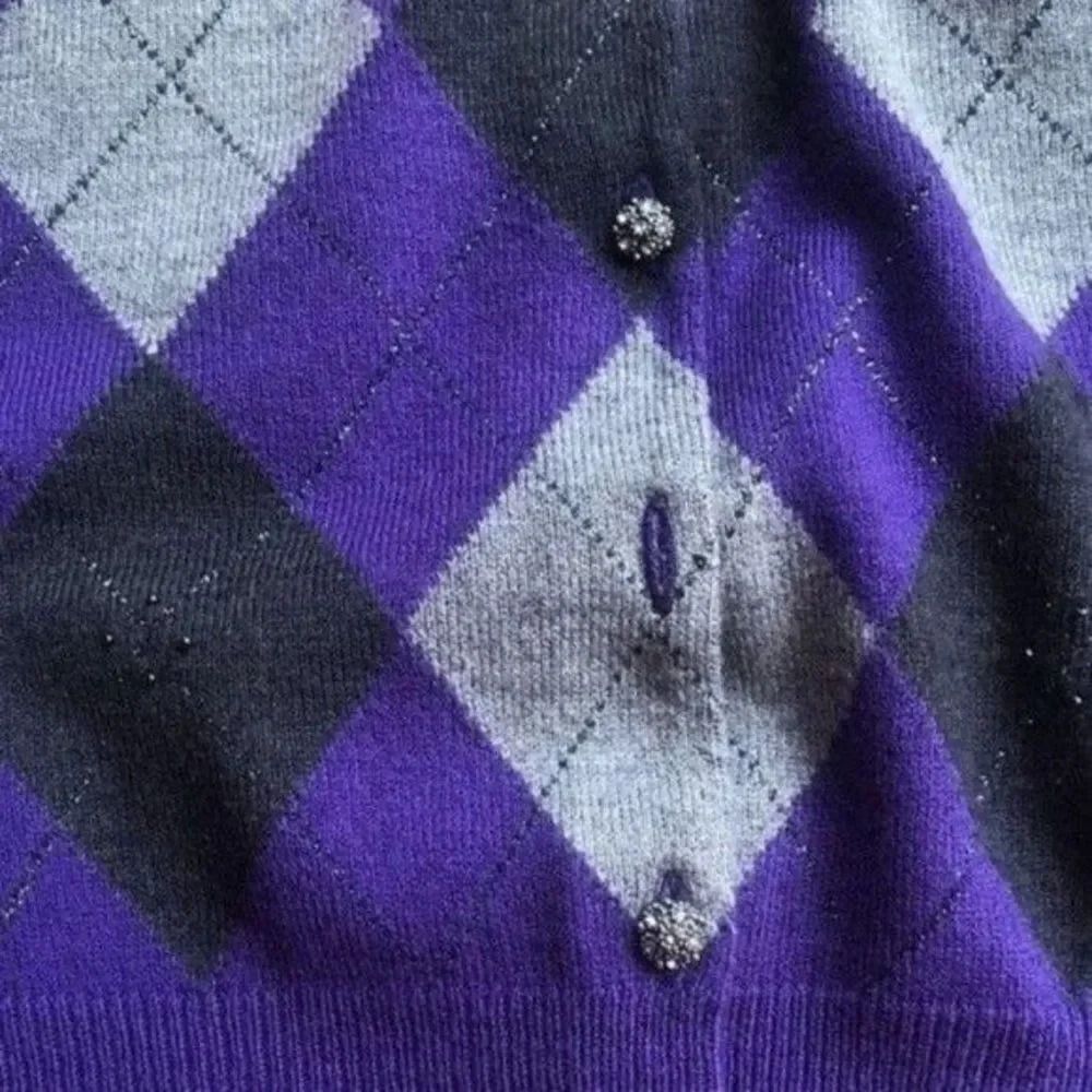 New York & Company‎ Purple Argyle Button-Down Cardigan Sweater - Picture 8 of 11